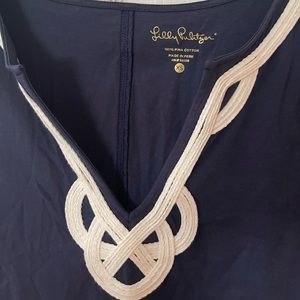 Lily Pulitzer dress in navy with white detailing at neckline. Worn once.